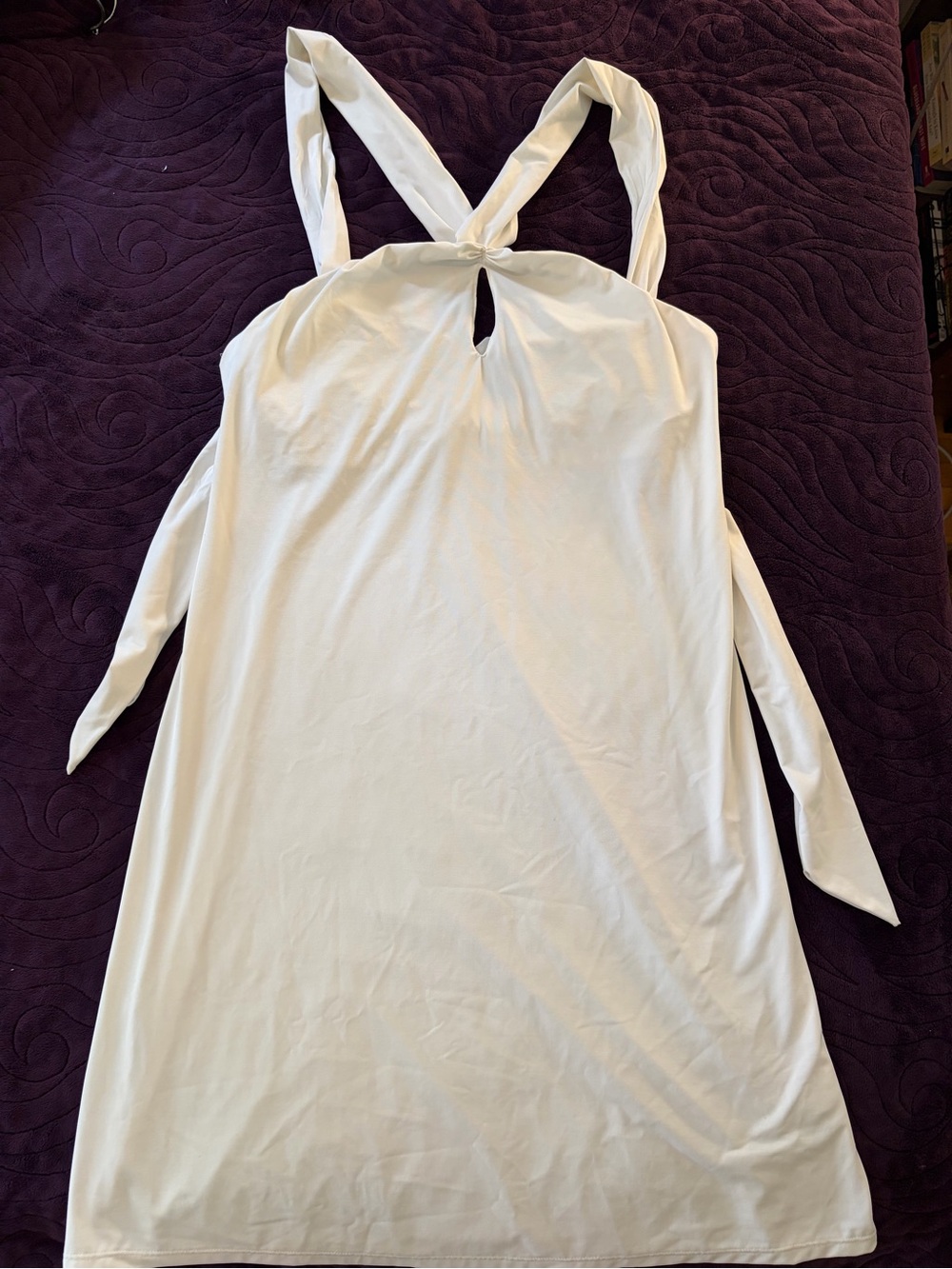 Athleta Kiki Halter Swim Dress White Keyhole Coverup Size M NWOT Vintage